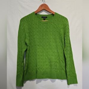 Lands' End Grass Green Cable Knit Crew Sweater